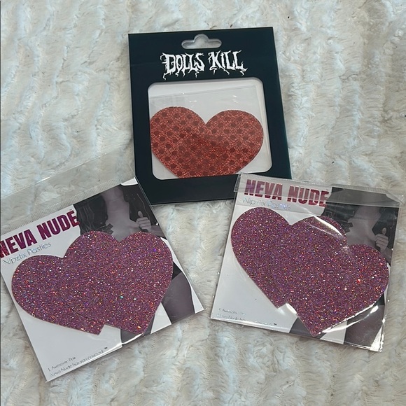 Neva Nude Glitter Heart Pasties & red glitter heart pasties dolls kill  w tags - Picture 1 of 7